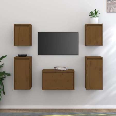 TV furniture 5 pieces solid honey brown pine wood by vidaXL, TV Furniture - Ref: Foro24-3100272, Price: 161,63 €, Discount: %