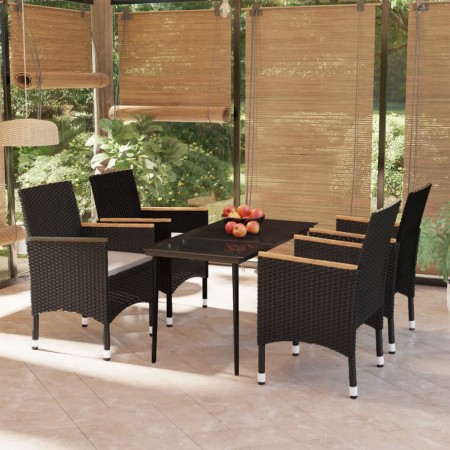 Juego de comedor de jardín 5 piezas con cojines negro de vidaXL, Conjuntos de jardín - Ref: Foro24-3099343, Precio: 363,99 €,...