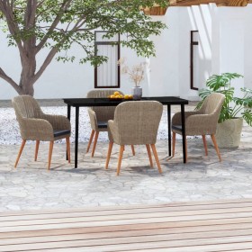 Juego de comedor de jardín 5 piezas con cojines marrón de vidaXL, Conjuntos de jardín - Ref: Foro24-3099525, Precio: 582,64 €...