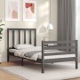 Estructura de cama con cabecero madera maciza gris 90x200 cm de vidaXL, Camas y somieres - Ref: Foro24-3193843, Precio: 100,9...