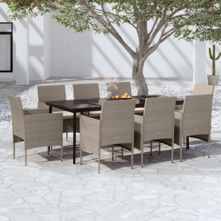 Juego de comedor para jardín 9 piezas y cojines beige y negro de vidaXL, Conjuntos de jardín - Ref: Foro24-3099328, Precio: 6...