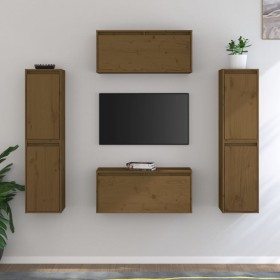 TV furniture 6 pieces solid honey brown pine wood by vidaXL, TV Furniture - Ref: Foro24-3100267, Price: 243,84 €, Discount: %