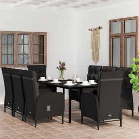 Juego de comedor de jardín 9 piezas con cojines negro de vidaXL, Conjuntos de jardín - Ref: Foro24-3099358, Precio: 1,00 €, D...