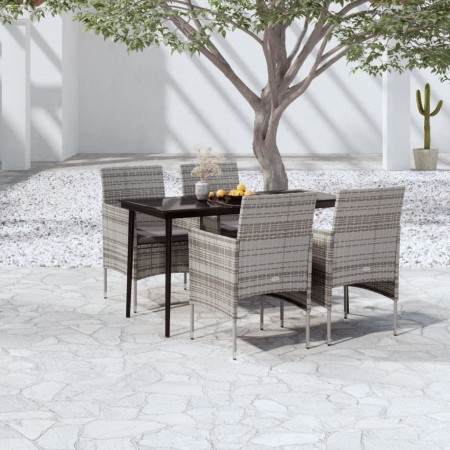 Juego de comedor para jardín 5 piezas con cojines gris y negro de vidaXL, Conjuntos de jardín - Ref: Foro24-3099313, Precio: ...