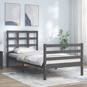 Estructura de cama con cabecero madera maciza gris 90x200 cm de vidaXL, Camas y somieres - Ref: Foro24-3193973, Precio: 99,99...