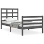 Gray solid wood bed frame with headboard 90x200 cm by vidaXL, Beds and slatted bases - Ref: Foro24-3193973, Price: 99,46 €, D...