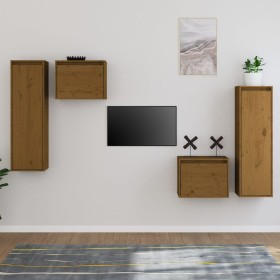 TV furniture 4 pieces solid honey brown pine wood by vidaXL, TV Furniture - Ref: Foro24-3100252, Price: 170,20 €, Discount: %