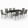 Juego de comedor para jardín 9 piezas gris y negro de vidaXL, Conjuntos de jardín - Ref: Foro24-3099412, Precio: 565,08 €, De...