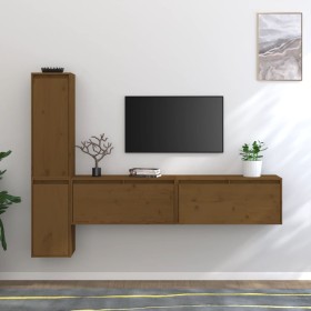 TV furniture 4 pieces solid honey brown pine wood by vidaXL, TV Furniture - Ref: Foro24-3100282, Price: 178,99 €, Discount: %