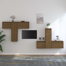 TV furniture 6 pieces solid honey brown pine wood by vidaXL, TV Furniture - Ref: Foro24-3100257, Price: 239,99 €, Discount: %