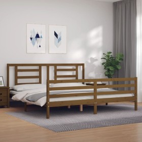 Estructura cama y cabecero madera maciza marrón miel 200x200 cm de vidaXL, Camas y somieres - Ref: Foro24-3194724, Precio: 16...