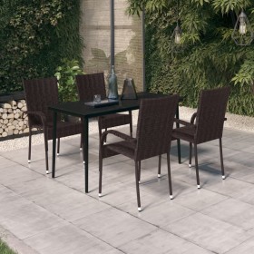 5-tlg. Garten-Essgarnitur mit braunen und schwarzen Polstern von vidaXL, Gartensets - Ref: Foro24-3099403, Preis: 324,99 €, R...