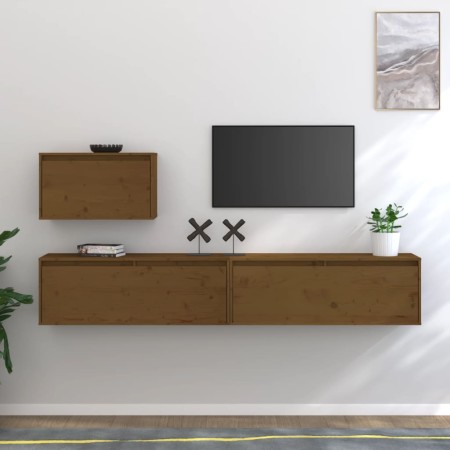 TV furniture 3 pieces solid honey brown pine wood by vidaXL, TV Furniture - Ref: Foro24-3100277, Price: 169,64 €, Discount: %