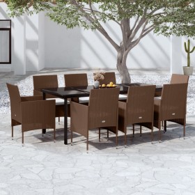 9-piece garden dining set with brown and black cushions by vidaXL, Garden sets - Ref: Foro24-3099304, Price: 687,99 €, Discou...