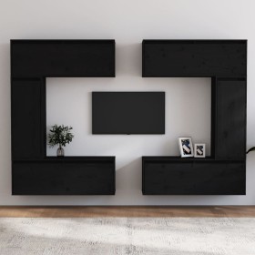 Muebles para TV 6 piezas madera maciza de pino negro de vidaXL, Muebles TV - Ref: Foro24-3100203, Precio: 355,99 €, Descuento: %