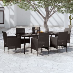 Juego de comedor de jardín 7 piezas con cojines negro de vidaXL, Conjuntos de jardín - Ref: Foro24-3099309, Precio: 574,54 €,...