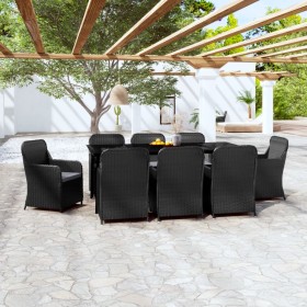 Juego de comedor de jardín 9 piezas con cojines negro de vidaXL, Conjuntos de jardín - Ref: Foro24-3099546, Precio: 1,00 €, D...