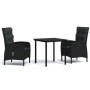 Juego de comedor de jardín 3 piezas con cojines negro de vidaXL, Conjuntos de jardín - Ref: Foro24-3099353, Precio: 367,99 €,...