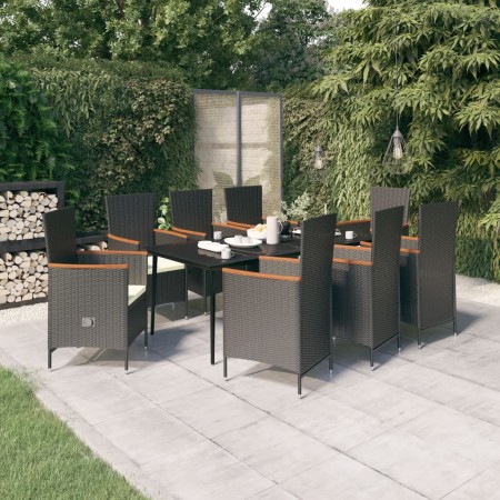 Juego de comedor de jardín 9 piezas con cojines negro de vidaXL, Conjuntos de jardín - Ref: Foro24-3099448, Precio: 1,00 €, D...