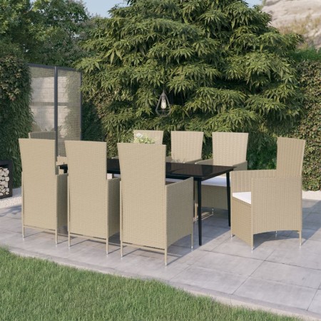 Juego de comedor de jardín 9 piezas con cojines beige de vidaXL, Conjuntos de jardín - Ref: Foro24-3099472, Precio: 1,00 €, D...