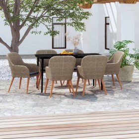 Juego de comedor para jardín 7 piezas con cojines marrón de vidaXL, Conjuntos de jardín - Ref: Foro24-3099526, Precio: 866,99...