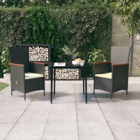 Juego de comedor de jardín 3 piezas con cojines negro de vidaXL, Conjuntos de jardín - Ref: Foro24-3099443, Precio: 335,99 €,...