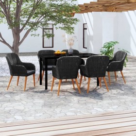 Juego de comedor de jardín 7 piezas con cojines negro de vidaXL, Conjuntos de jardín - Ref: Foro24-3099508, Precio: 718,90 €,...