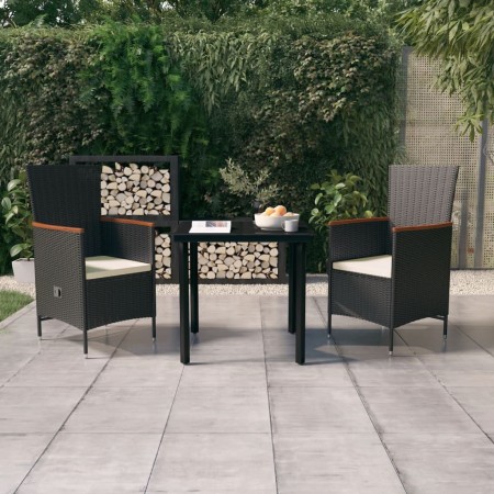 Juego de comedor de jardín 3 piezas con cojines negro de vidaXL, Conjuntos de jardín - Ref: Foro24-3099425, Precio: 298,48 €,...