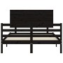 Bed frame with black solid wood headboard 140x200 cm by vidaXL, Beds and slatted bases - Ref: Foro24-3195225, Price: 162,99 €...