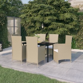 Juego de comedor de jardín 7 piezas con cojines beige de vidaXL, Conjuntos de jardín - Ref: Foro24-3099465, Precio: 914,99 €,...