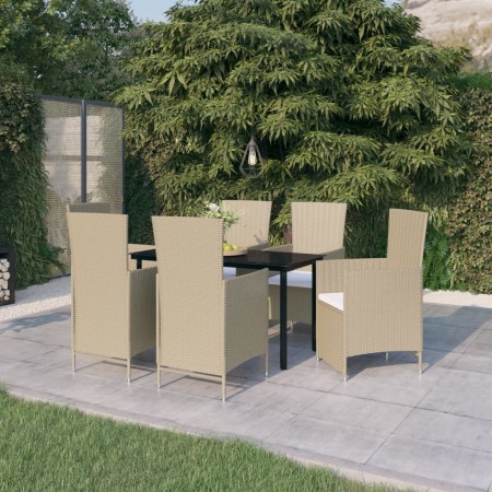 Juego de comedor de jardín 7 piezas con cojines beige de vidaXL, Conjuntos de jardín - Ref: Foro24-3099465, Precio: 735,80 €,...