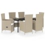 Juego de comedor de jardín 7 piezas con cojines beige de vidaXL, Conjuntos de jardín - Ref: Foro24-3099465, Precio: 735,80 €,...