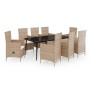 Juego de comedor de jardín 9 piezas con cojines beige de vidaXL, Conjuntos de jardín - Ref: Foro24-3099460, Precio: 1,00 €, D...