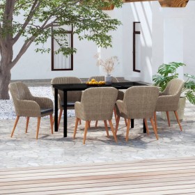 Juego de comedor para jardín 7 piezas con cojines marrón de vidaXL, Conjuntos de jardín - Ref: Foro24-3099514, Precio: 835,99...