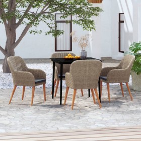 Juego de comedor de jardín 5 piezas con cojines marrón de vidaXL, Conjuntos de jardín - Ref: Foro24-3099524, Precio: 546,33 €...