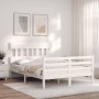 White solid wood bed frame with headboard 140x200 cm by vidaXL, Beds and slatted bases - Ref: Foro24-3195157, Price: 127,22 €...