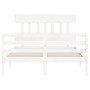 White solid wood bed frame with headboard 140x200 cm by vidaXL, Beds and slatted bases - Ref: Foro24-3195157, Price: 127,22 €...