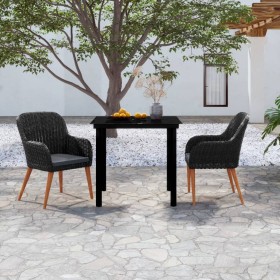 Juego de comedor de jardín 3 piezas con cojines negro de vidaXL, Conjuntos de jardín - Ref: Foro24-3099505, Precio: 261,66 €,...