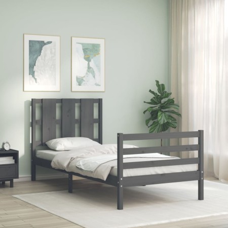 Gray solid wood bed frame with headboard 90x200 cm by vidaXL, Beds and slatted bases - Ref: Foro24-3194103, Price: 107,04 €, ...