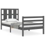 Estructura de cama con cabecero madera maciza gris 90x200 cm de vidaXL, Camas y somieres - Ref: Foro24-3194103, Precio: 107,9...