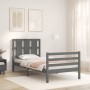 Gray solid wood bed frame with headboard 90x200 cm by vidaXL, Beds and slatted bases - Ref: Foro24-3194103, Price: 107,04 €, ...