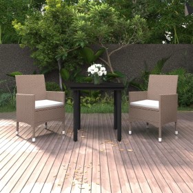 Set comedor de jardín 3 pzas y cojines ratán sintético y vidrio de vidaXL, Conjuntos de jardín - Ref: Foro24-3099703, Precio:...