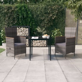 Juego de comedor de jardín 3 piezas con cojines gris de vidaXL, Conjuntos de jardín - Ref: Foro24-3099449, Precio: 439,99 €, ...