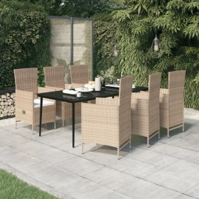 7-teiliges Garten-Essset mit beigen Kissen von vidaXL, Gartensets - Ref: Foro24-3099459, Preis: 814,35 €, Rabatt: %