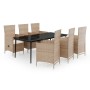 Juego de comedor de jardín 7 piezas con cojines beige de vidaXL, Conjuntos de jardín - Ref: Foro24-3099459, Precio: 1,00 €, D...