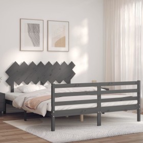 Gray solid wood bed frame with headboard 160x200 cm by vidaXL, Beds and slatted bases - Ref: Foro24-3195298, Price: 151,99 €,...