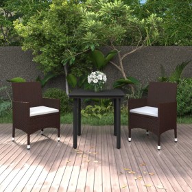 Set comedor de jardín 3 pzas y cojines ratán sintético y vidrio de vidaXL, Conjuntos de jardín - Ref: Foro24-3099673, Precio:...