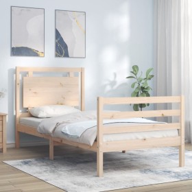 Bed frame with solid wood headboard 90x200 cm by vidaXL, Beds and slatted bases - Ref: Foro24-3194036, Price: 104,37 €, Disco...