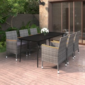 Garten Esstischgarnitur 7 tlg. und Kissen Kunststoff Rattan und Glas von vidaXL, Gartensets - Ref: Foro24-3099791, Preis: 626...