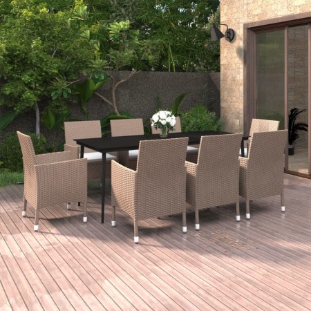 Set comedor de jardín 9 pzas y cojines ratán sintético y vidrio de vidaXL, Conjuntos de jardín - Ref: Foro24-3099756, Precio:...